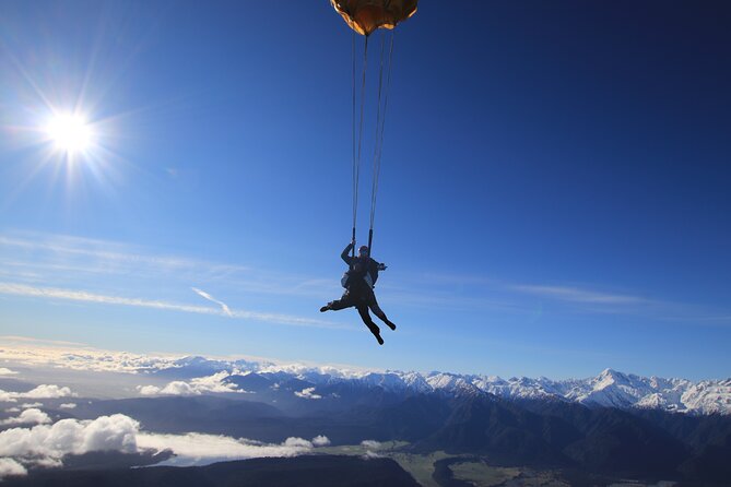 Tandem Skydive 13,000ft from Franz Josef - The view from mountain tops to the sea